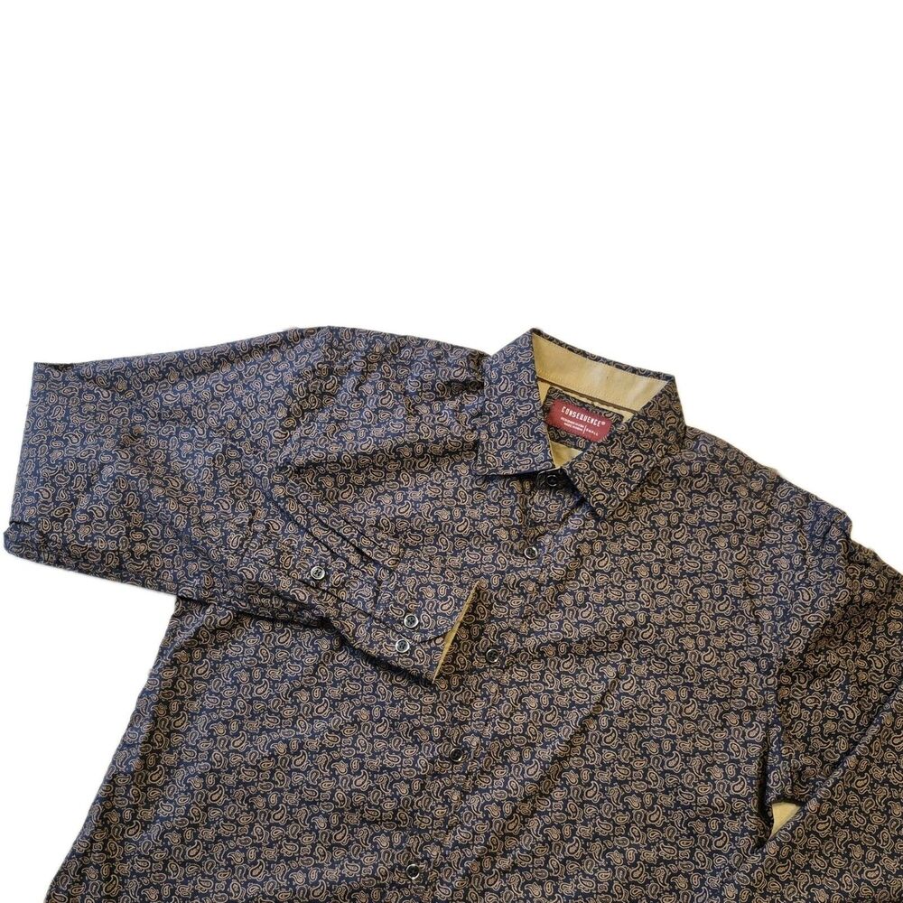 Consequence Blue Mens S Paisley Going Out Button Down Preppy Office Event Shirt